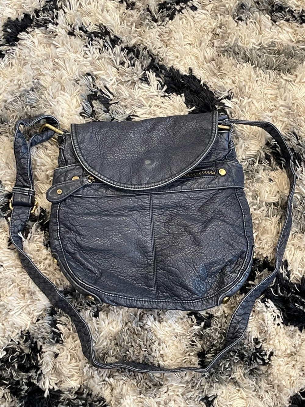 Blue Leather Crossbody Bag with Flap